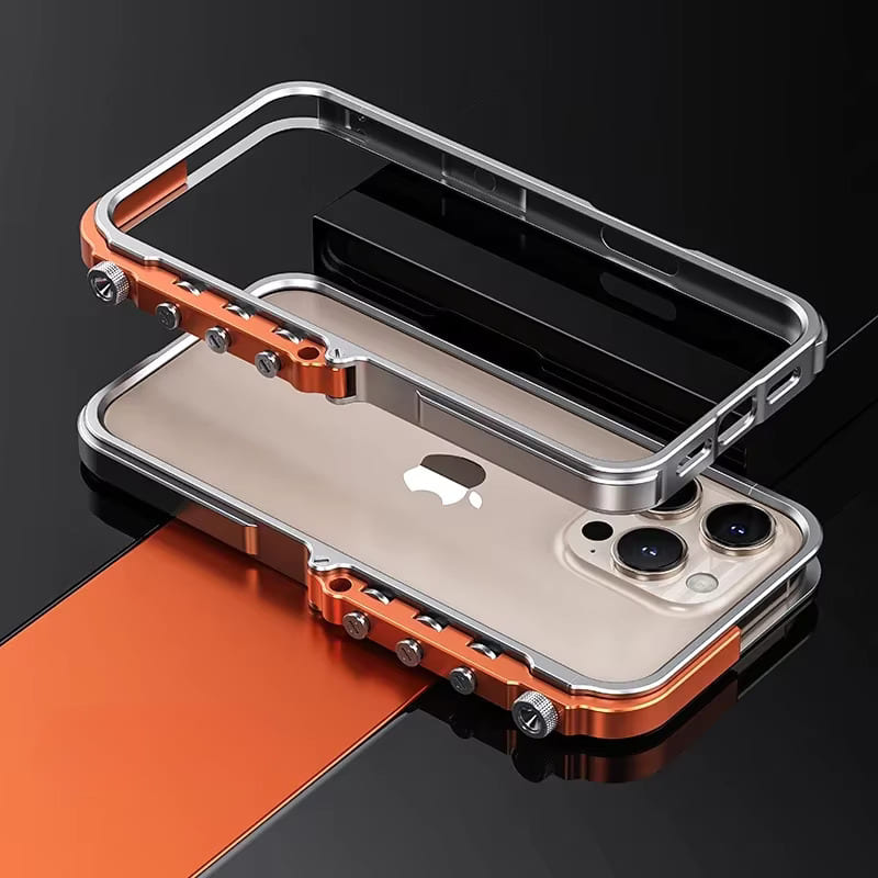 Aluminuma Lightweight Mechanical Metal iPhone Case-Exoticase-For iPhone 16 Pro Max-Silver Orange-Exoticase