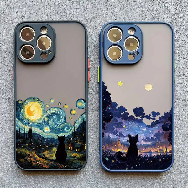 Black Cat Starry Night iPhone Case-Exoticase-Exoticase