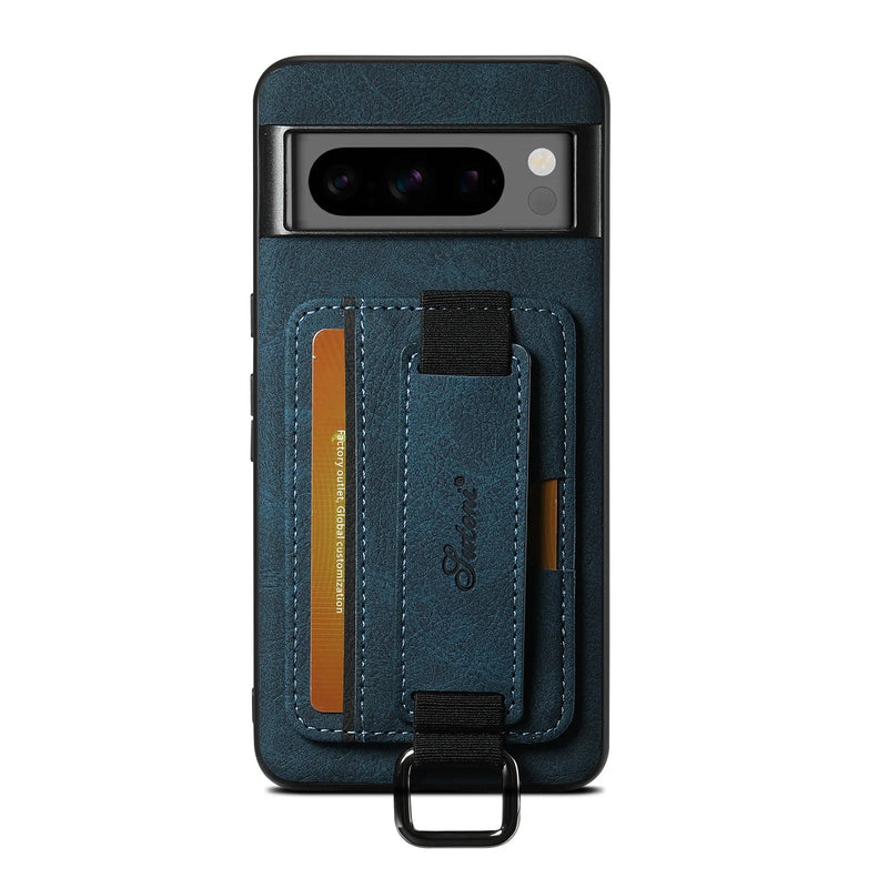 Card Holder Leather Strap Google Pixel Case-Exoticase-Blue-for Pixel 8 Pro-Exoticase