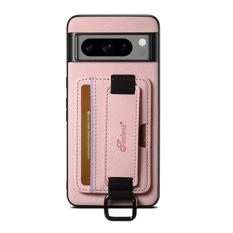 Card Holder Leather Strap Google Pixel Case-Exoticase-Pink-for Pixel 8 Pro-Exoticase
