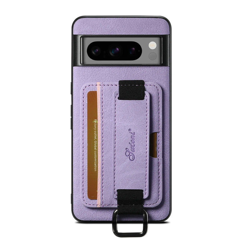 Card Holder Leather Strap Google Pixel Case-Exoticase-Purple-for Pixel 8 Pro-Exoticase