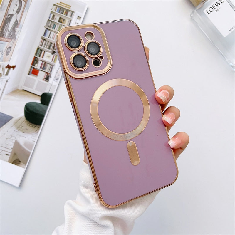 Covered Camera Lens MagSafe Plated iPhone Case - Exoticase - For iPhone 15 Pro Max / Lavender