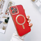 Covered Camera Lens MagSafe Plated iPhone Case - Exoticase - For iPhone 15 Pro Max / Red