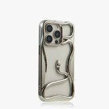 Crawling Snake Pattern Bumperish iPhone Case-Exoticase-For iPhone 16 Pro Max-Electroplated Silver-Exoticase