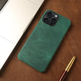 Crazy Horse Leather MagSafe iPhone Case-Exoticase-For iPhone 15 Pro Max-Persian Green-Exoticase