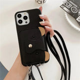 Cute Bear Leather Wallet iPhone Case-Exoticase-Black-For iPhone 16 Pro Max-Exoticase