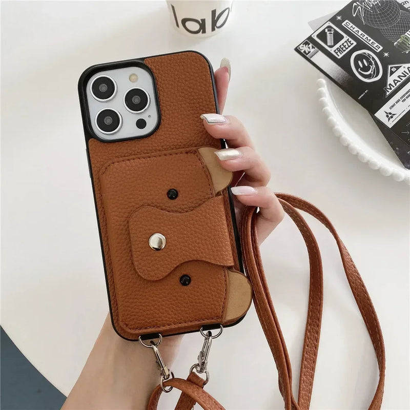 Cute Bear Leather Wallet iPhone Case-Exoticase-Brown-For iPhone 16 Pro Max-Exoticase