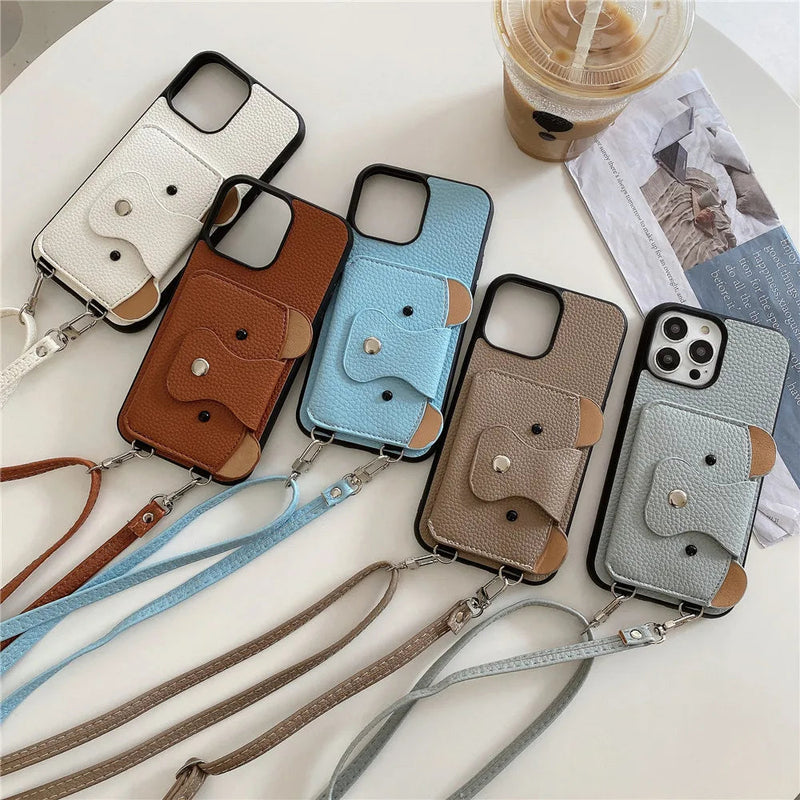 Cute Bear Leather Wallet iPhone Case-Exoticase-Exoticase