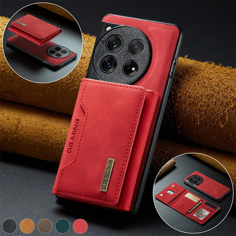 Detachable Wallet Leather OnePlus Case-Exoticase-For OnePlus 12-Red with Wallet-Exoticase