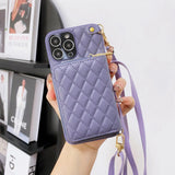 Diamond Lattice Zipper Leather Purse iPhone Case-Exoticase-For iPhone 15 Pro Max-Purple-