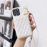 Diamond Lattice Zipper Leather Purse iPhone Case-Exoticase-For iPhone 15 Pro Max-White-