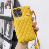 Diamond Lattice Zipper Leather Purse iPhone Case-Exoticase-For iPhone 15 Pro Max-Yellow-