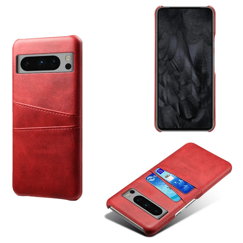 Dual Card Slots Google Pixel Wallet Case-Exoticase-For Pixel 8 Pro-Red-Exoticase