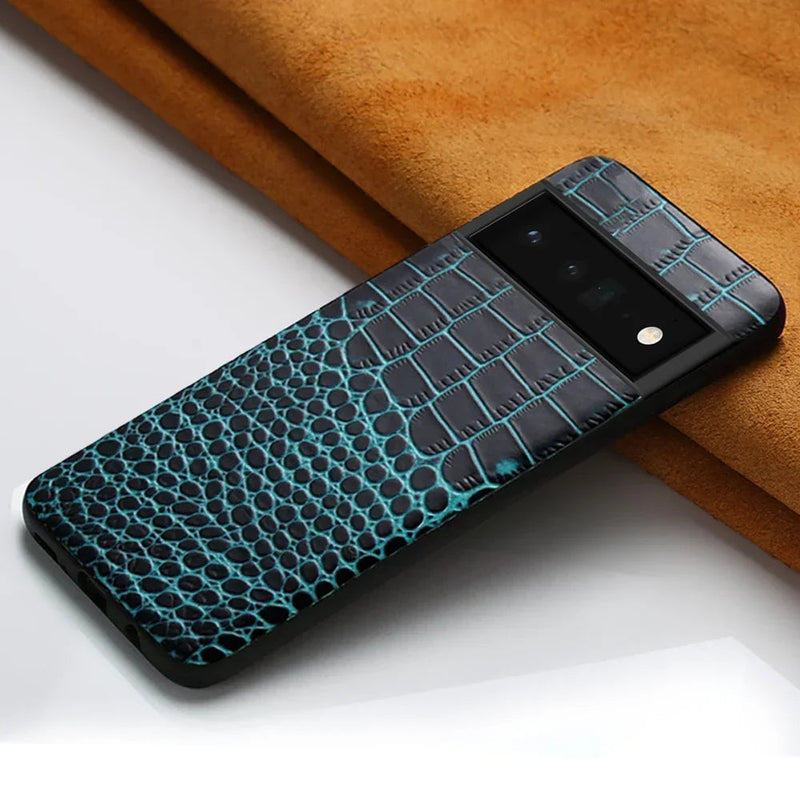 Dual Grain Genuine Leather Google Pixel Case-Exoticase-Google Pixel 8 Pro-Blue-Exoticase