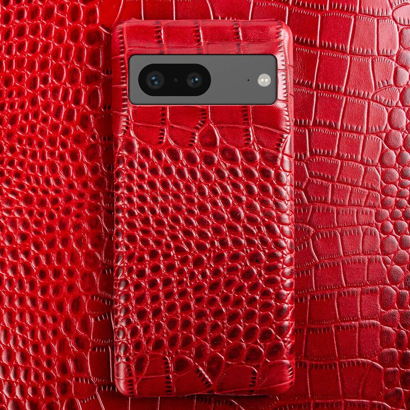 Dual Grain Genuine Leather Google Pixel Case-Exoticase-Google Pixel 7 Pro-Red-