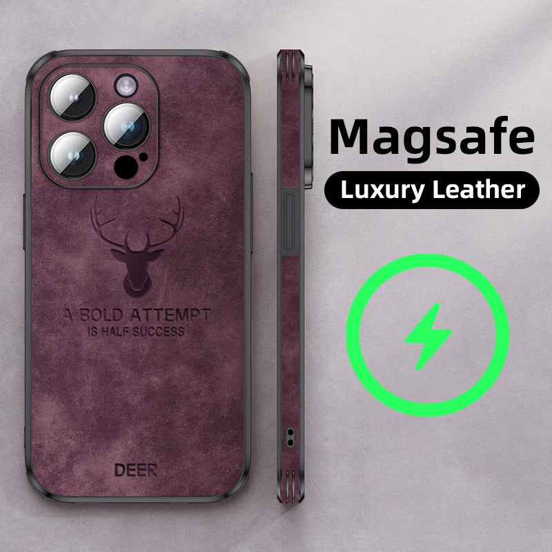 Faux Leather Deer Engrave iPhone Case-Exoticase-