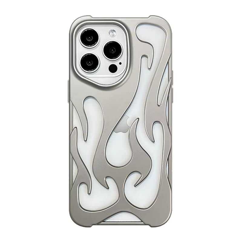 Flames Hollow iPhone Case-Exoticase-For iPhone 16 Pro Max-Matte Silver-Exoticase