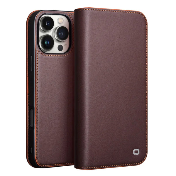 Genuine Leather Premium Flip Wallet iPhone Case-Exoticase-For iPhone 16 Pro Max-Brown-Exoticase