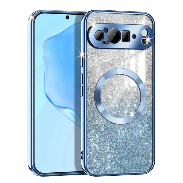 Glitter Sheet Transparent MagSafe Google Pixel Case-Exoticase-For Pixel 9 Pro XL-Blue-Exoticase