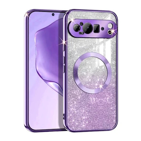 Glitter Sheet Transparent MagSafe Google Pixel Case-Exoticase-For Pixel 9 Pro XL-Purple-Exoticase