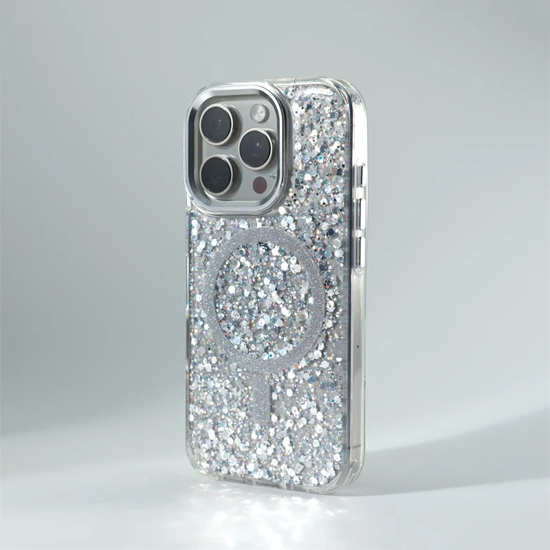 GlitzGlam Glitter Foils Dazzling iPhone Case-Exoticase-For iPhone 16 Pro Max-Gray-Exoticase