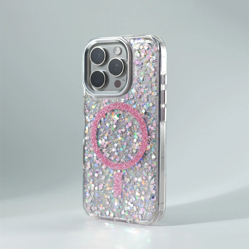 GlitzGlam Glitter Foils Dazzling iPhone Case-Exoticase-For iPhone 16 Pro Max-Light Pink-Exoticase