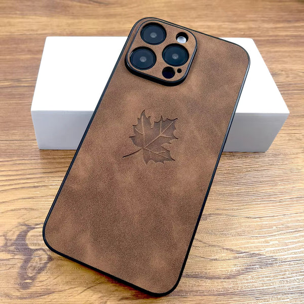 Maple Leaf PU Leather iPhone Case-Exoticase-For iPhone 16 Pro Max-Brown-Exoticase