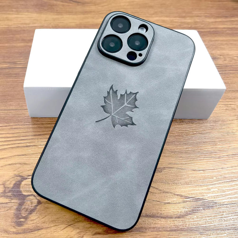 Maple Leaf PU Leather iPhone Case-Exoticase-For iPhone 16 Pro Max-Gray-Exoticase