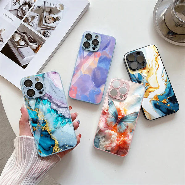 Marble Pattern Acrylic Tempered Glass iPhone Case-Exoticase-Exoticase