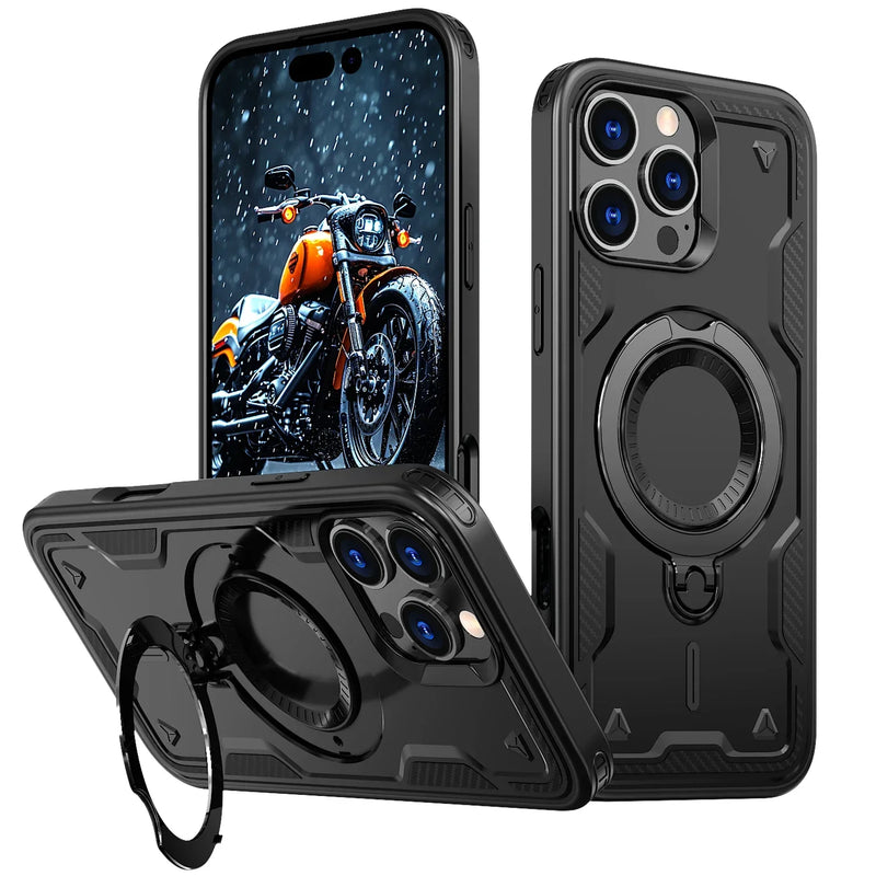 Military Armor Anti-shock iPhone Case With Ring-Exoticase-For iPhone 16 Pro Max-Black-Exoticase