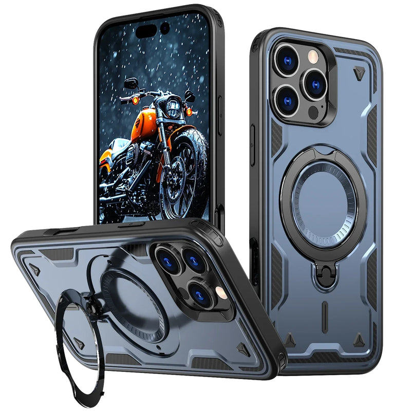 Military Armor Anti-shock iPhone Case With Ring-Exoticase-For iPhone 16 Pro Max-Navy Blue-Exoticase