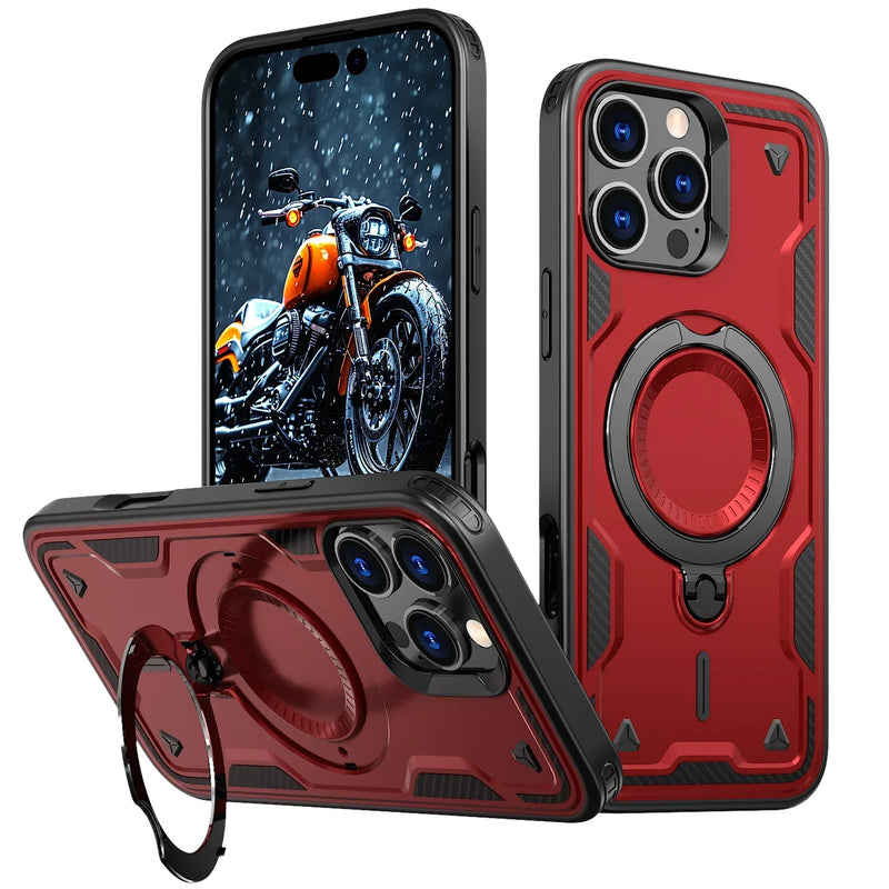 Military Armor Anti-shock iPhone Case With Ring-Exoticase-For iPhone 16 Pro Max-Red-Exoticase