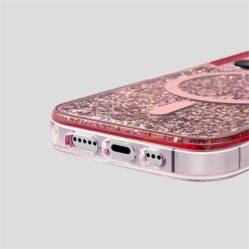 Neon Liquid Quicksand Glitter MagSafe iPhone Case-Exoticase-