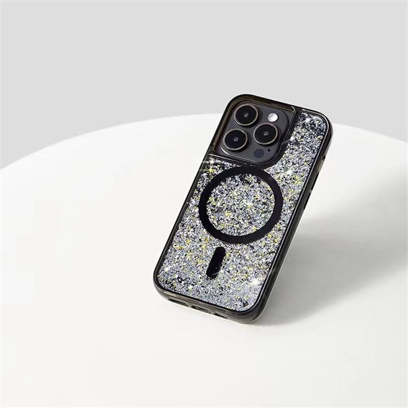 Neon Liquid Quicksand Glitter MagSafe iPhone Case-Exoticase-