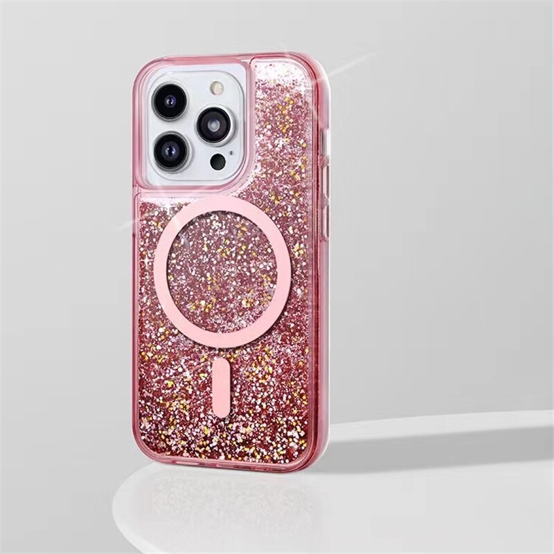 Neon Liquid Quicksand Glitter MagSafe iPhone Case-Exoticase-