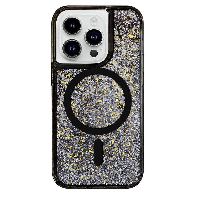 Neon Liquid Quicksand Glitter MagSafe iPhone Case-Exoticase-For iPhone 14 Pro Max-Black-