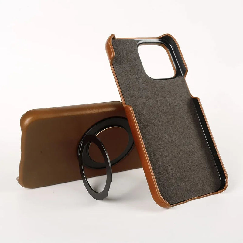 Oil Wax Leather iPhone Case With Ring-Exoticase-Exoticase