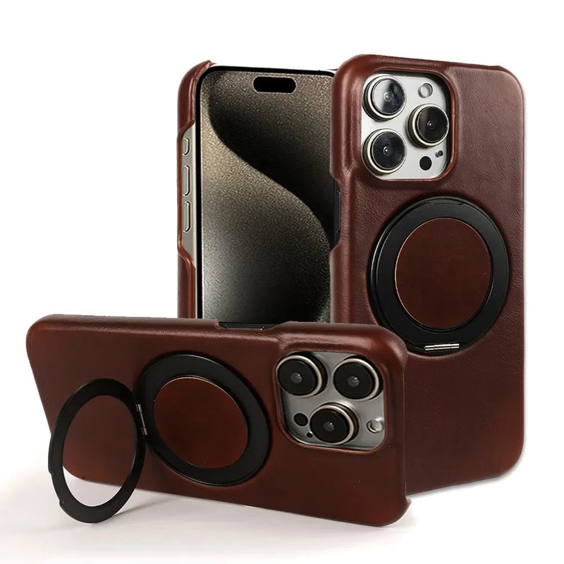 Oil Wax Leather iPhone Case With Ring-Exoticase-Exoticase