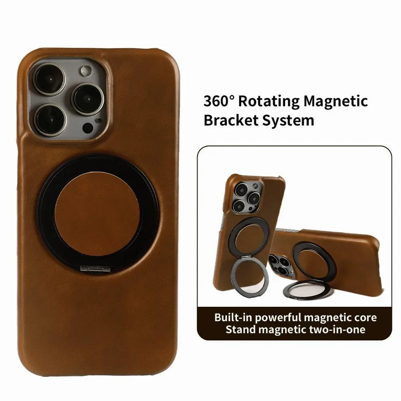 Oil Wax Leather iPhone Case With Ring-Exoticase-Exoticase