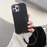 PU Leather iPhone Case With Card Holder-Exoticase-For iPhone 16 Pro Max-Black-Exoticase