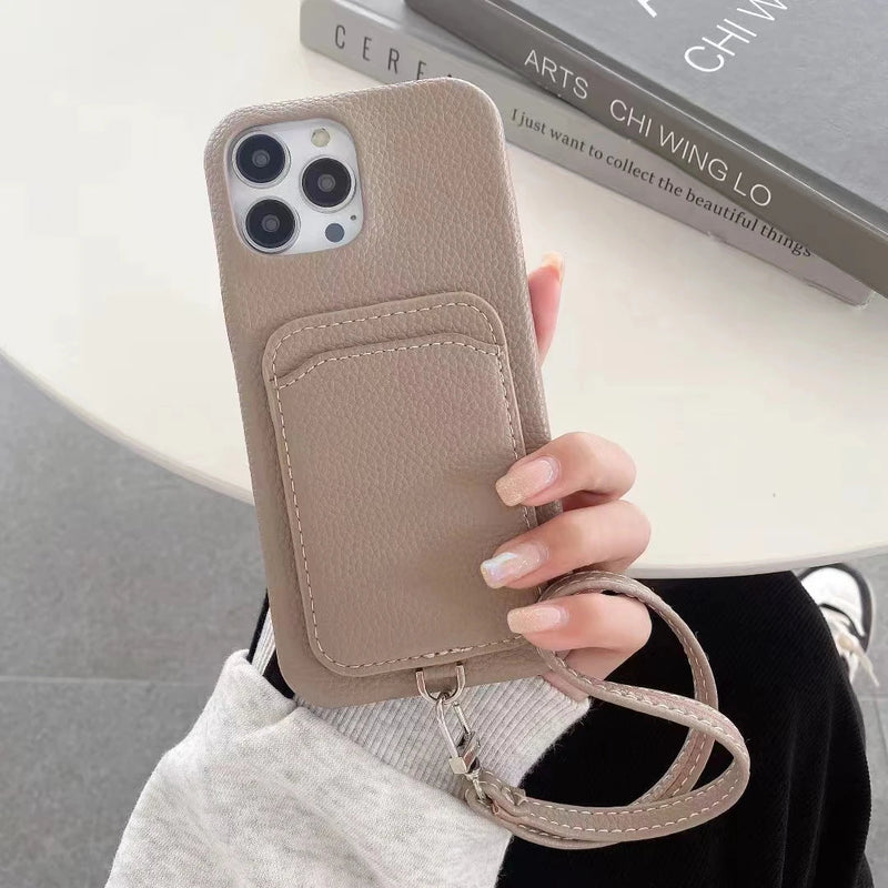 PU Leather iPhone Case With Card Holder-Exoticase-For iPhone 16 Pro Max-Khaki-Exoticase