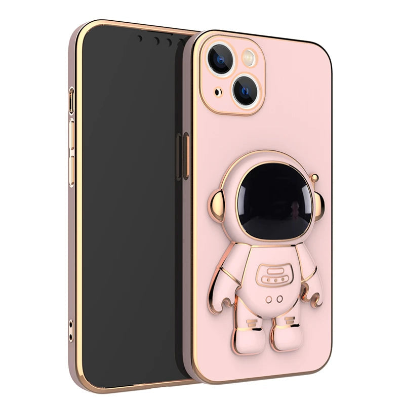 Plated Astronaut Stand iPhone Case-Exoticase-For iPhone 12 Mini-Pink-Exoticase