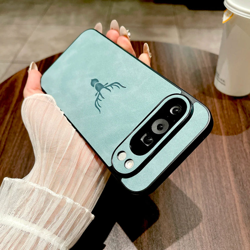 Retro PU Leather Deer Google Pixel Case-Exoticase-For Pixel 9 Pro XL-Light Blue-Exoticase