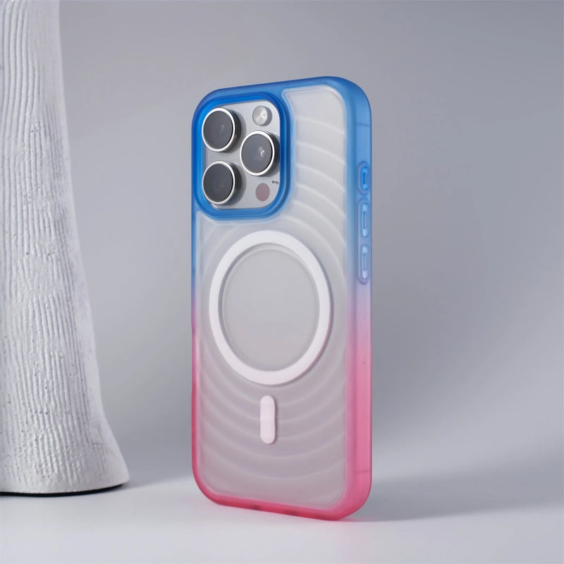 RippleRidge Gradient MagSafe iPhone Case-Exoticase-For iPhone 16 Pro Max-Blue Pink-Exoticase