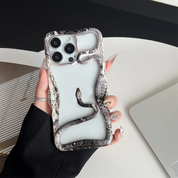 Slithering Python Bumper iPhone Case-Exoticase-For iPhone 16 Pro Max-White Gray-Exoticase