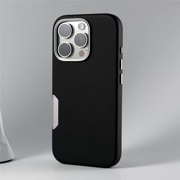 Synthetic Leather Metal Buttons Camera iPhone Case-Exoticase-For iPhone 16 Pro Max-Black-Exoticase