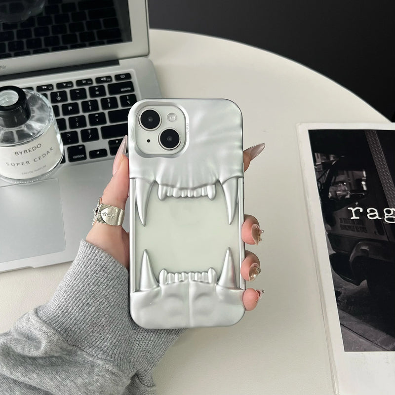 Tiger Teeth Matte & Plated Frameish iPhone Case-Exoticase-For iPhone 16 Pro Max-Matte Silver-Exoticase