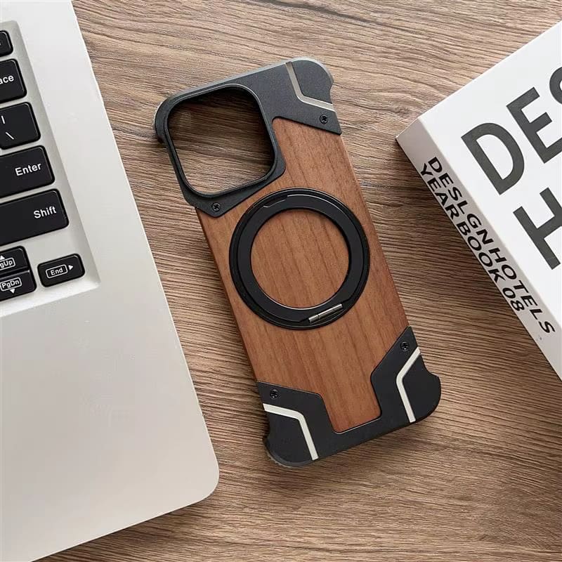 Walnut Wood & Metal Melange Rimless iPhone Case-Exoticase-Exoticase