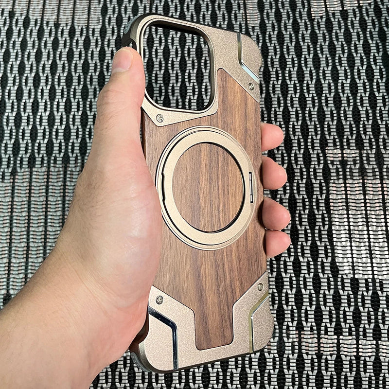 Walnut Wood & Metal Melange Rimless iPhone Case-Exoticase-Exoticase