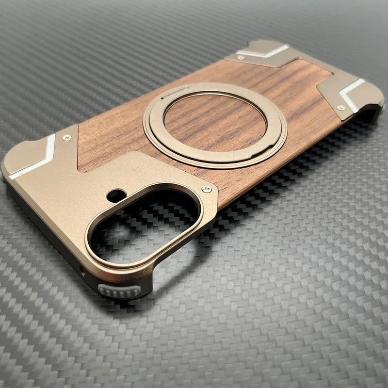 Walnut Wood & Metal Melange Rimless iPhone Case-Exoticase-Exoticase